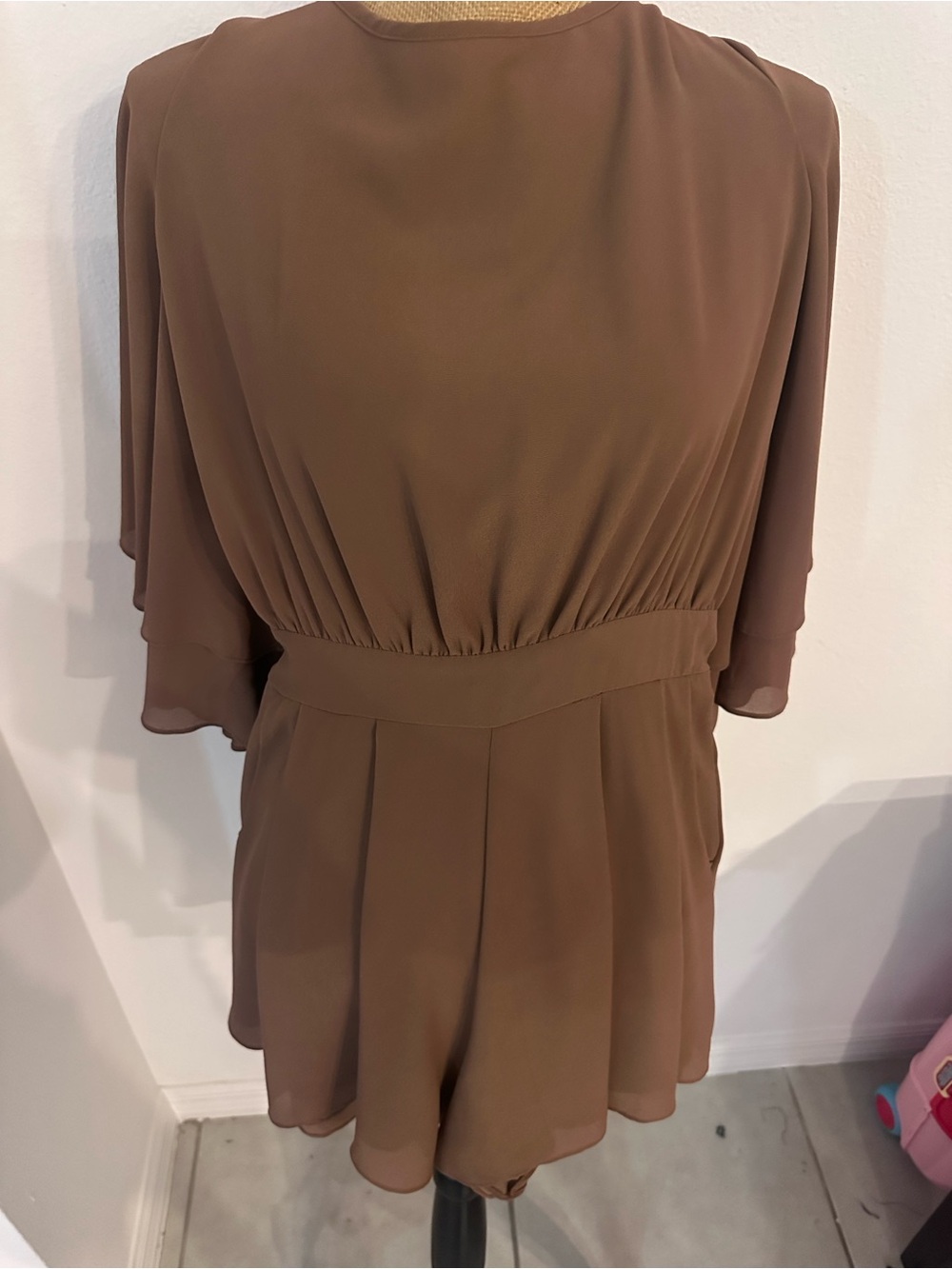 Wishlist Brown Chiffon Short Sleeve Tunic Romper